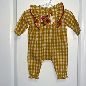 Girls onesie, gingham turkey
